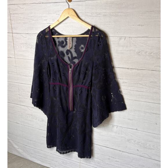 Free People Dress Womens Size SP Blue & Purple Mesh Sheer Lace Cover Up Beach - Picture 4 of 15